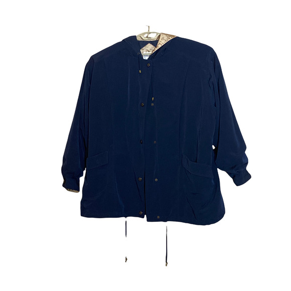 Fashion Bug Jackets & Blazers - Fashion Bug Snap-Front Hooded Navy Raincoat- Size 26/28